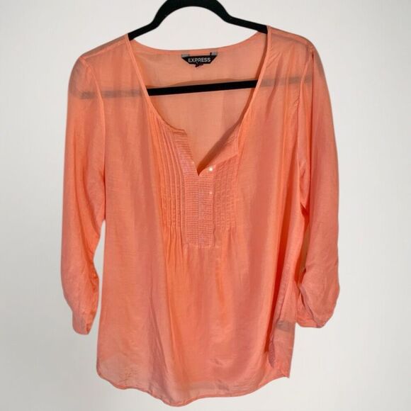 Fairycore Sheer Tunic Blouse – Coral Pleated Express L Coquette - Picture 1 of 13